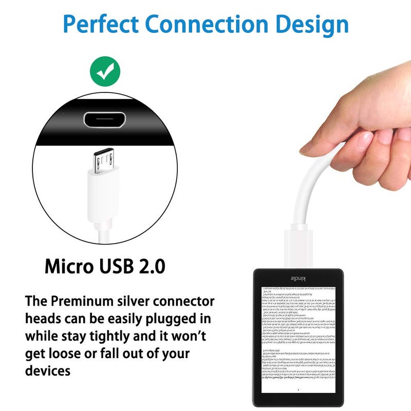 كابل USB صغير (3 قطع بطول 6 أقدام) للكندل وأجهزة فاير 6 و7 وHD 8 و10 والقارئات الإلكترونية، ولأجهزة سامسونج جالاكسي تاب A وE وS2 و3 و4 وS بمقاسات 7.0" و8.0" و9.6" و9.7" و10.1"، ولشواحن -T280/350/580/113/377. - Image 5