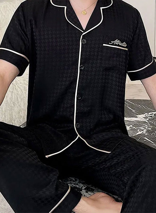 MARGOUN Couple Satin Pajamas Set with Long Sleeve Top and Pants, Women Men Sleepwear Loungewear Nightwear Black MG08 - Image 2