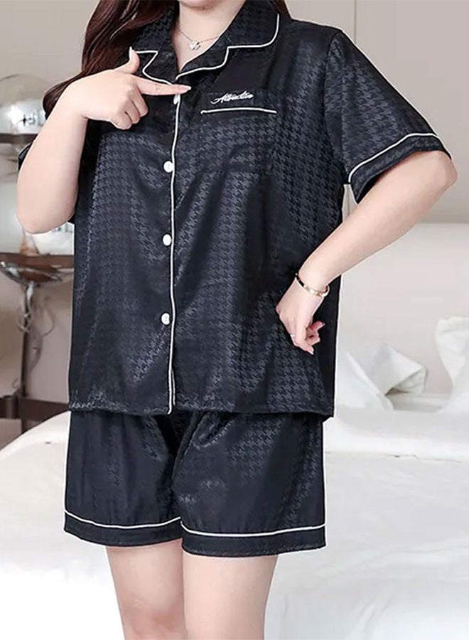 MARGOUN Couple Satin Pajamas Set with Long Sleeve Top and Pants, Women Men Sleepwear Loungewear Nightwear Black MG08 - Image 1