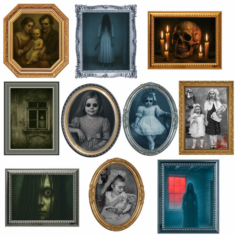 Lansian Halloween Decorations Indoor Scary Wall Decor 10Piece Poster Creepy Frames Portraits Pictures Gothic Decor Horror Castle Haunted House Mansion Decor Decoration Party Supplies - Image 2