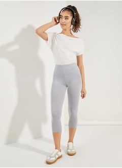 Styli Elastic Waistband Basic Capri Length Leggings  - Image 1