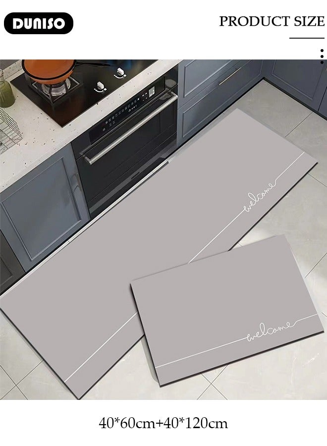 DUNISO مجموعة حصائر حمام من طين الدياتوم، سجادة مطبخ، حصائر استحمام فائقة النعومة والامتصاص، حصائر حمام غير قابلة للانزلاق، تجف بسرعة، حصيرة أرضية لحمام الاستحمام والدش 40*60 سم/40*120 سم - Image 2