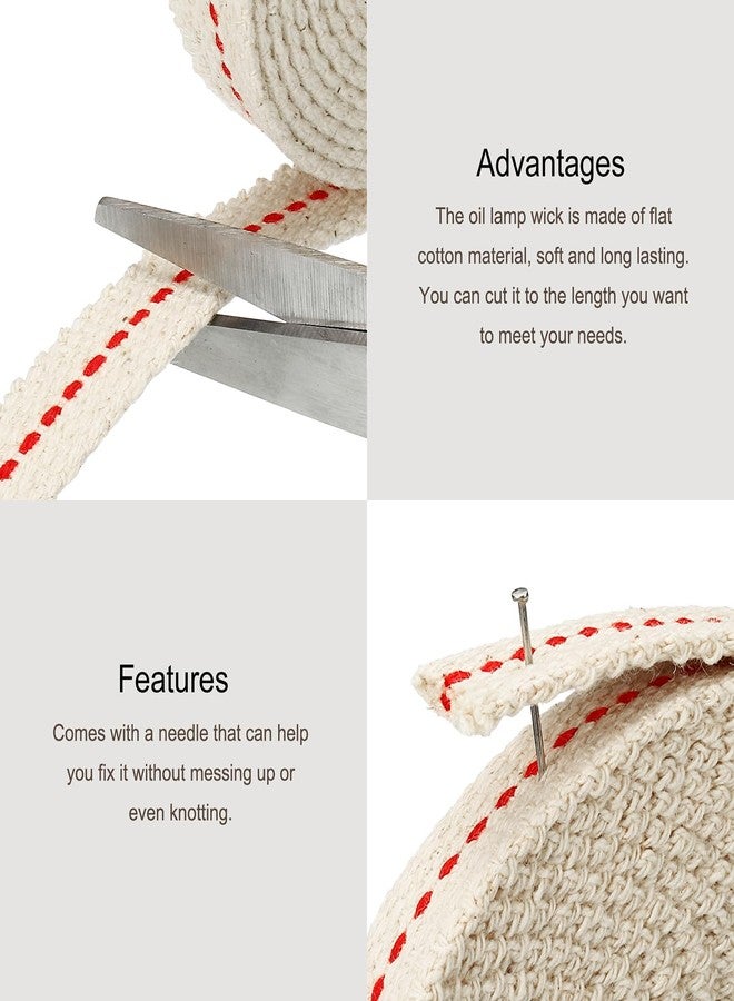 ميكسينيتي فتيلة مصباح زيتي من ميكانيكسي، مسطحة بعرض 0.35 بوصة، بطول 10 أقدام، مصنوعة من القطن، مع خياطة حمراء، لإضاءة موقد الكيروسين. - Image 3