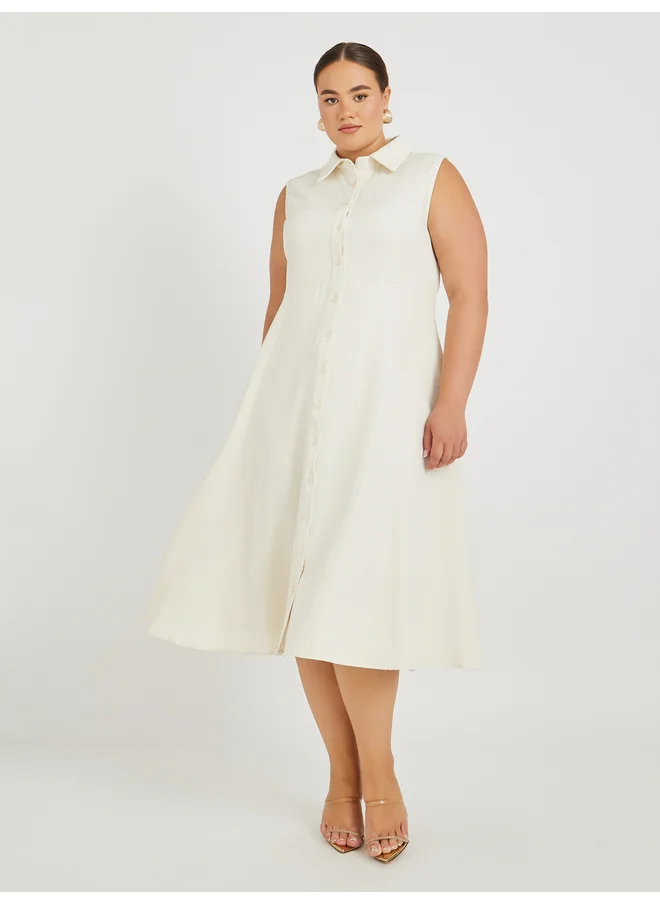 ستايلي Styli Plus Size Sleeveless Shirt Midi Dress