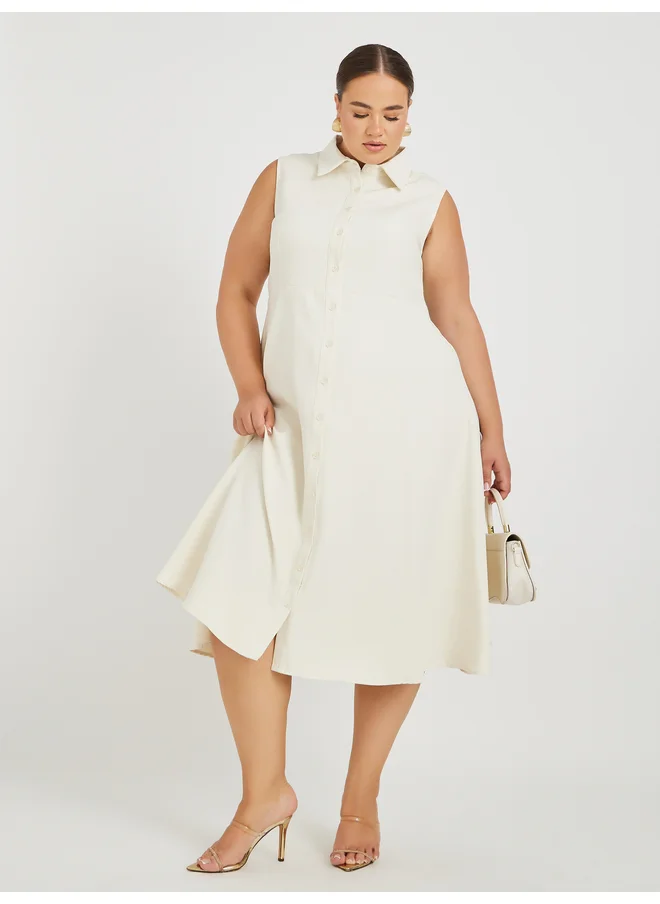 ستايلي Styli Plus Size Sleeveless Shirt Midi Dress