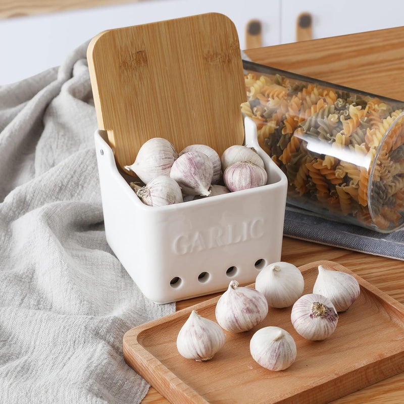 ONTUBE Garlic Keeper with Lid, Ceramic Garlic Holder Storage, Garlic Container for Kitchen, Garlic Saver to Keep Your Garlic Cloves Fresh Longer 4.7-Inch, White - Image 5