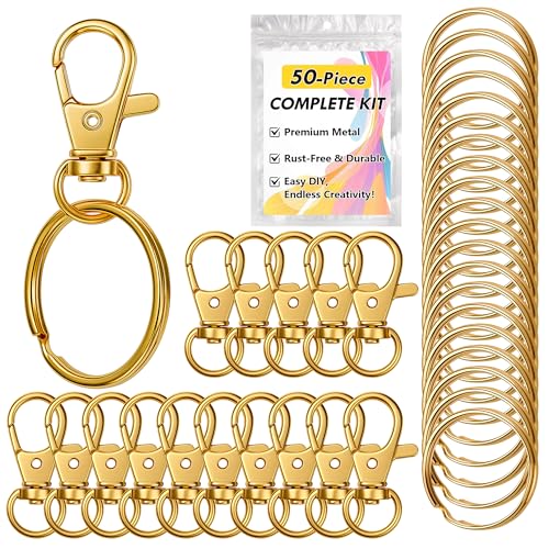 Bonison Gold Keychain Making Kit 50PCS – 25 Lobster Claw Clasps & 25 Key Rings, DIY Jewelry Craft Accessories for Handmade Projects - Image 1