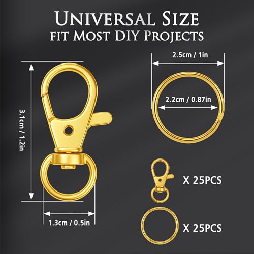 Bonison Gold Keychain Making Kit 50PCS – 25 Lobster Claw Clasps & 25 Key Rings, DIY Jewelry Craft Accessories for Handmade Projects - Image 2