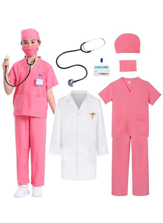 6 Pcs Doctor Costume Set Cosplay Costume Sets for Kids Pink - Image 1