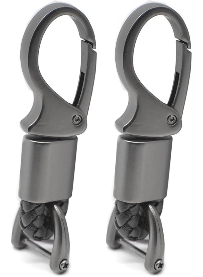 2Pcs Car Key Chain Heavy Duty Metal Key Ring Holder with Braided Rope, Black - Image 5