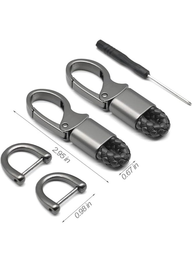 2Pcs Car Key Chain Heavy Duty Metal Key Ring Holder with Braided Rope, Black - Image 3
