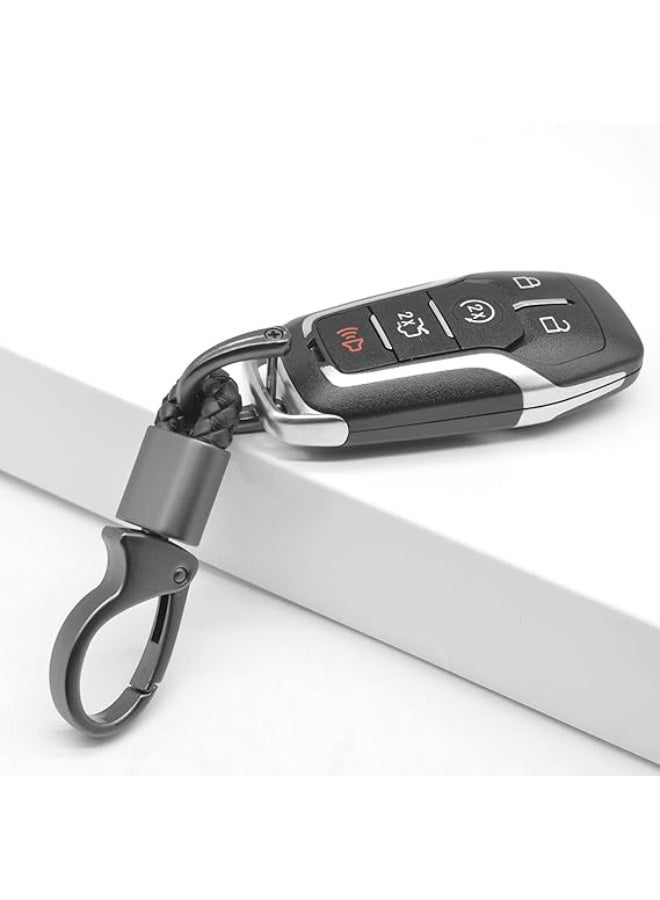 2Pcs Car Key Chain Heavy Duty Metal Key Ring Holder with Braided Rope, Black - Image 2