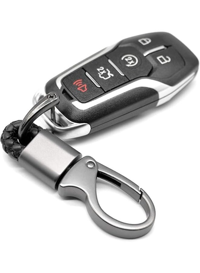 2Pcs Car Key Chain Heavy Duty Metal Key Ring Holder with Braided Rope, Black - Image 4