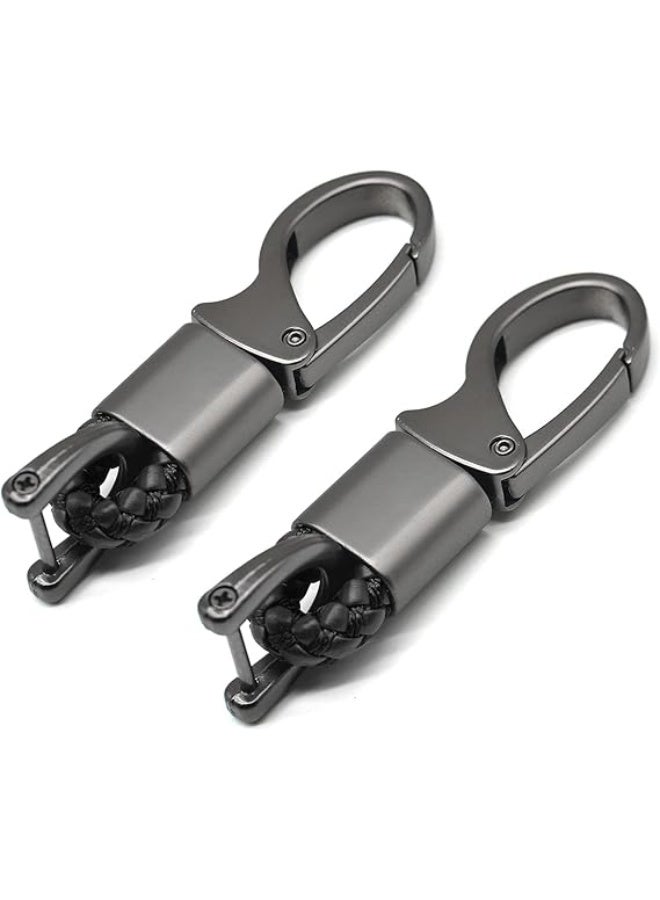 2Pcs Car Key Chain Heavy Duty Metal Key Ring Holder with Braided Rope, Black - Image 1