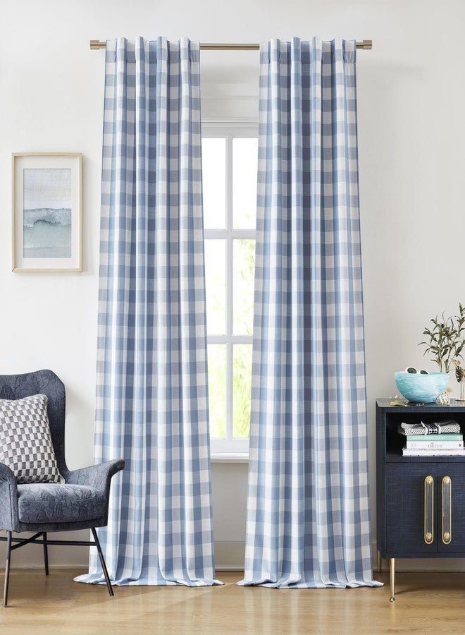Bapawfish 90 Inches Long Buffalo Plaid Blackout Curtain Panels for Bedroom Living Room,Dusty Blue Thermal Insulated Gingham Drapes,Farmhouse Window Treatment,Rod Pocket Back Tabs,40" Wx90 Lx2 - Image 1