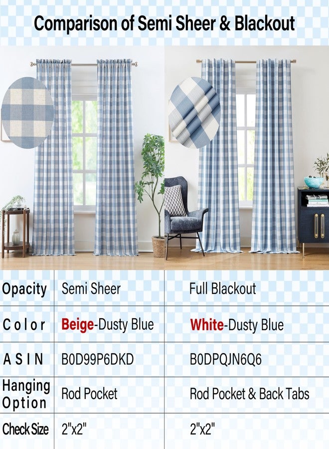 Bapawfish 90 Inches Long Buffalo Plaid Blackout Curtain Panels for Bedroom Living Room,Dusty Blue Thermal Insulated Gingham Drapes,Farmhouse Window Treatment,Rod Pocket Back Tabs,40" Wx90 Lx2 - Image 2