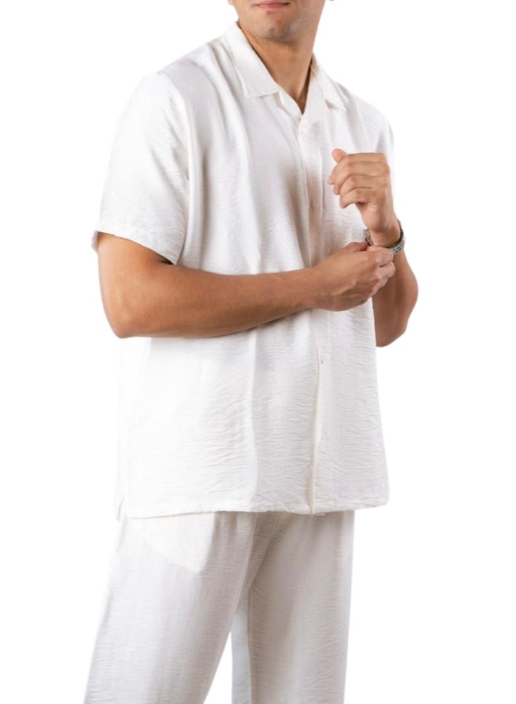 Premium Linen Two-Piece Set, Short Sleeve Shirt and Trousers, Available in Black, White, Beige  - Image 3