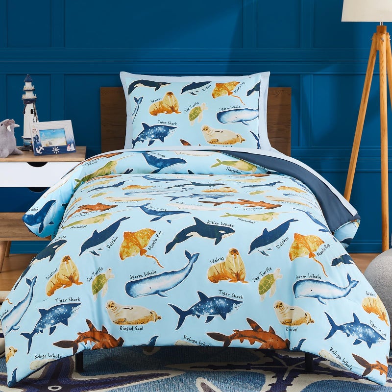 Wink Deer Twin Comforter Set for Boys-5 Pieces Ocean Animals Glow in the Dark Twin Bedding Sets for Kids, Ultra Soft Bed in A Bag with Sheets - Image 1