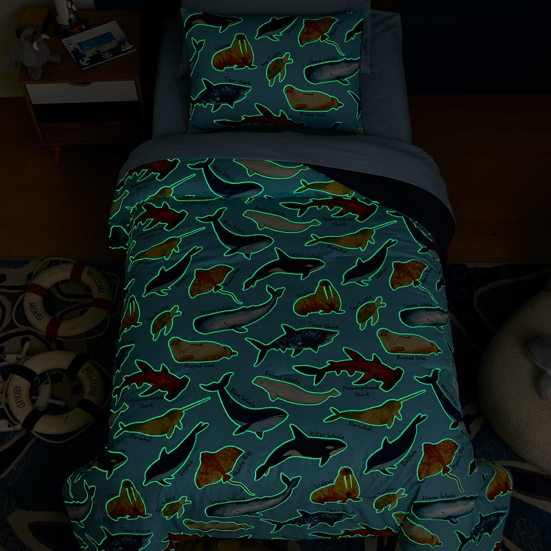 Wink Deer Twin Comforter Set for Boys-5 Pieces Ocean Animals Glow in the Dark Twin Bedding Sets for Kids, Ultra Soft Bed in A Bag with Sheets - Image 3