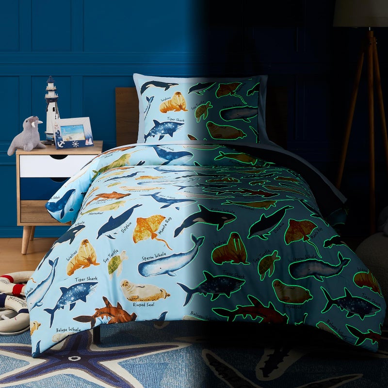 Wink Deer Twin Comforter Set for Boys-5 Pieces Ocean Animals Glow in the Dark Twin Bedding Sets for Kids, Ultra Soft Bed in A Bag with Sheets - Image 2