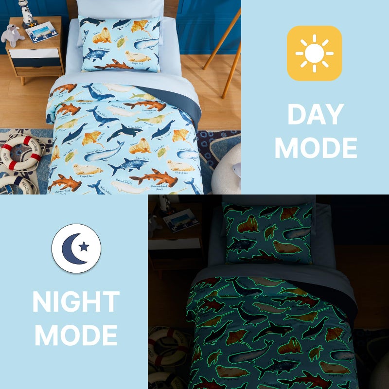 Wink Deer Twin Comforter Set for Boys-5 Pieces Ocean Animals Glow in the Dark Twin Bedding Sets for Kids, Ultra Soft Bed in A Bag with Sheets - Image 4