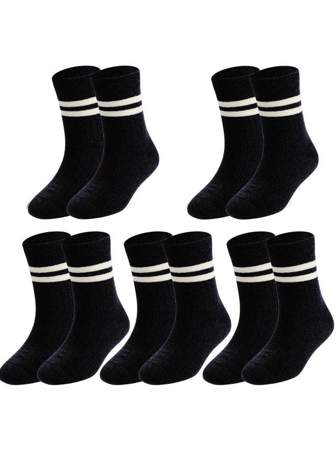 RARELY - Pack of 5 Pattern Black Striped Kids Toddler Crew Socks - Image 1