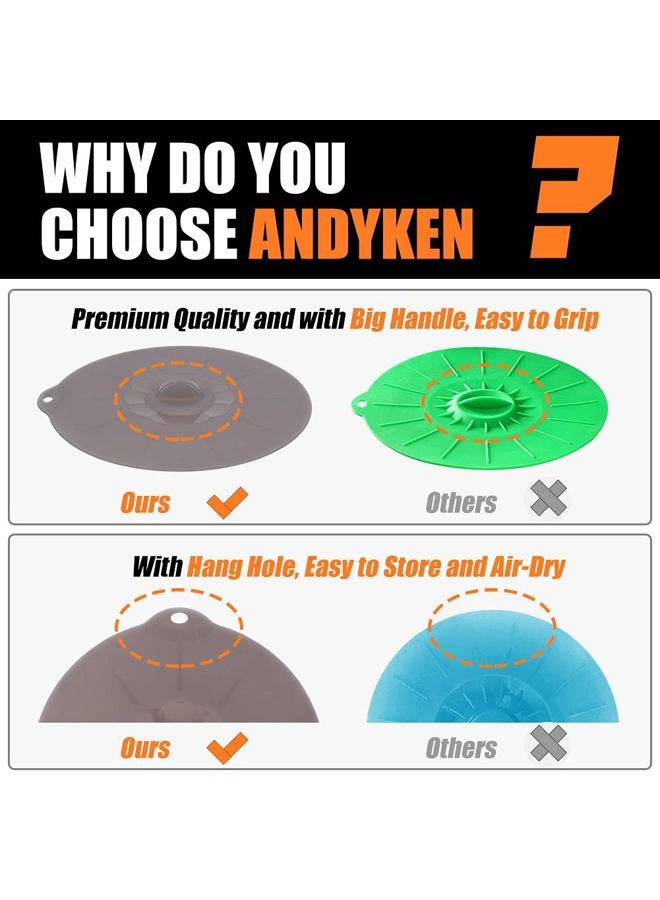 Andyken Silicone Lids for Pots and Pans - Silicone Lids for Food and Bowl Covers for Food Safe BPA Free Silicone Bowl Covers Microwave Cover(Gray) - Image 2