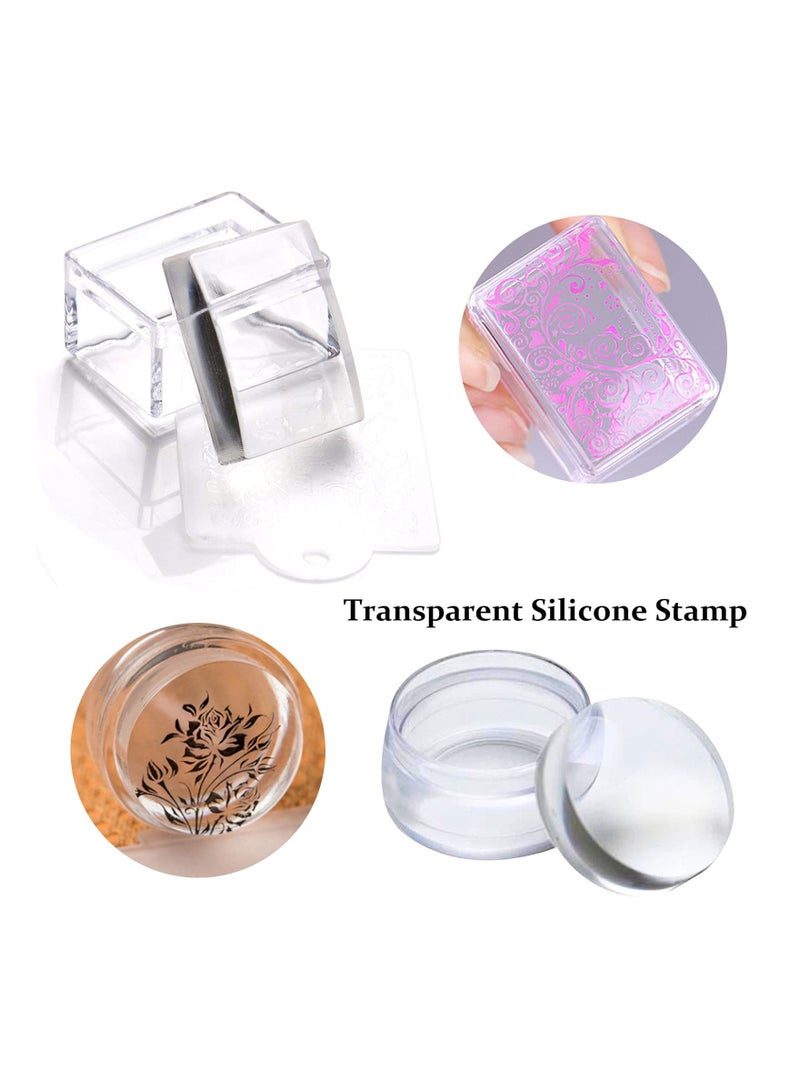 SYOSI 4 Different Clear Silicone Nail Art Stamper Set With 4 Scrapers