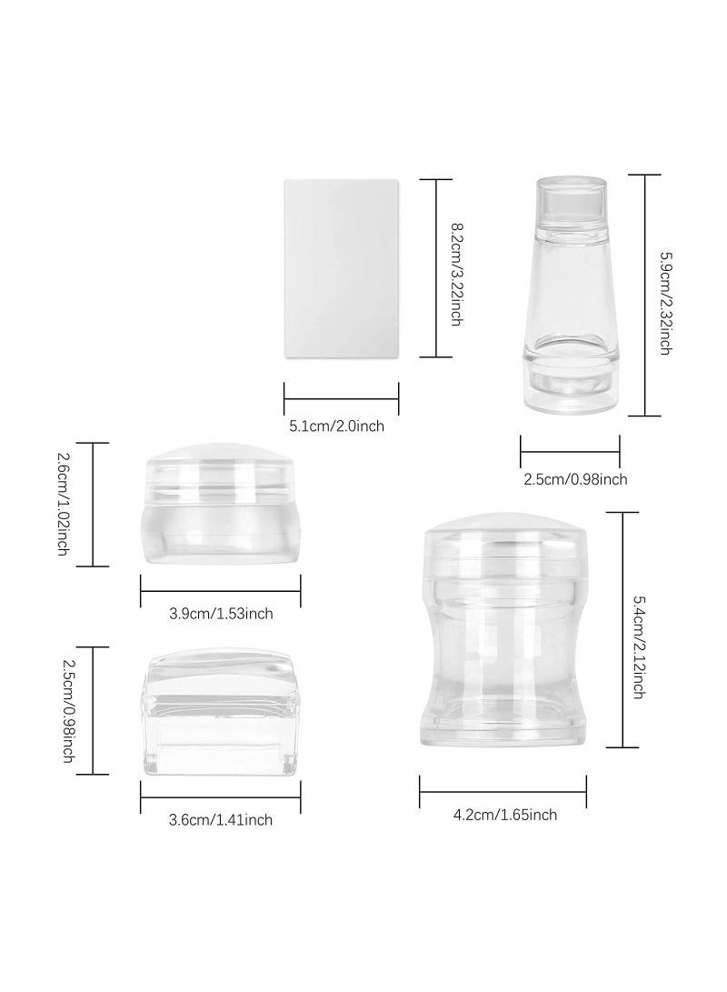 SYOSI 4 Different Clear Silicone Nail Art Stamper Set With 4 Scrapers