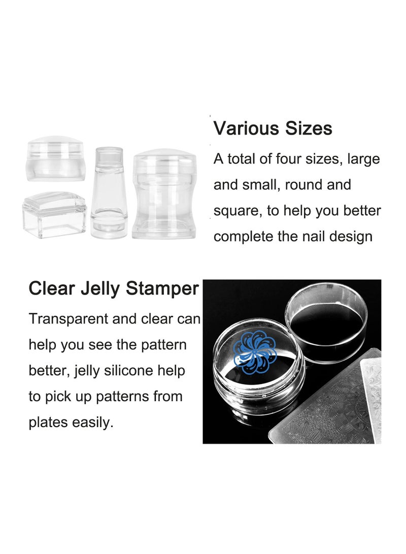 SYOSI 4 Different Clear Silicone Nail Art Stamper Set With 4 Scrapers