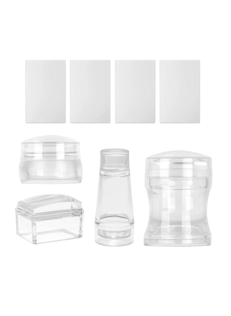 SYOSI 4 Different Clear Silicone Nail Art Stamper Set With 4 Scrapers