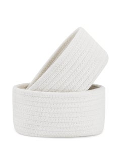 Bukela Small Storage Basket Set of 2, Natural Cotton Rope Woven Baskets for Organizing, Tiny Oval Storage Baskets, Small Basket for Montessori, Baby Nursery Dog Toy Baskets, Bathroom Organization Bin  - Image 1
