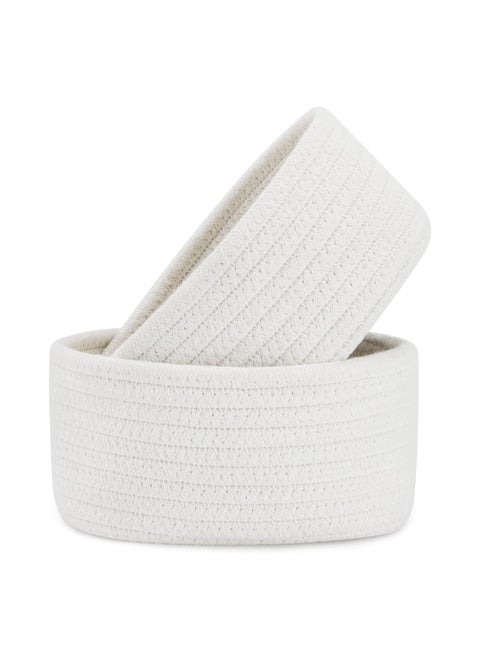 Small Storage Basket Set of 2, Natural Cotton Rope Woven Baskets for Organizing, Tiny Oval Storage Baskets, Small Basket for Montessori, Baby Nursery Dog Toy Baskets, Bathroom Organization Bin