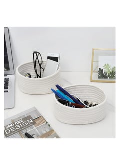 Bukela Small Storage Basket Set of 2, Natural Cotton Rope Woven Baskets for Organizing, Tiny Oval Storage Baskets, Small Basket for Montessori, Baby Nursery Dog Toy Baskets, Bathroom Organization Bin  - Image 2