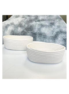 Bukela Small Storage Basket Set of 2, Natural Cotton Rope Woven Baskets for Organizing, Tiny Oval Storage Baskets, Small Basket for Montessori, Baby Nursery Dog Toy Baskets, Bathroom Organization Bin  - Image 3