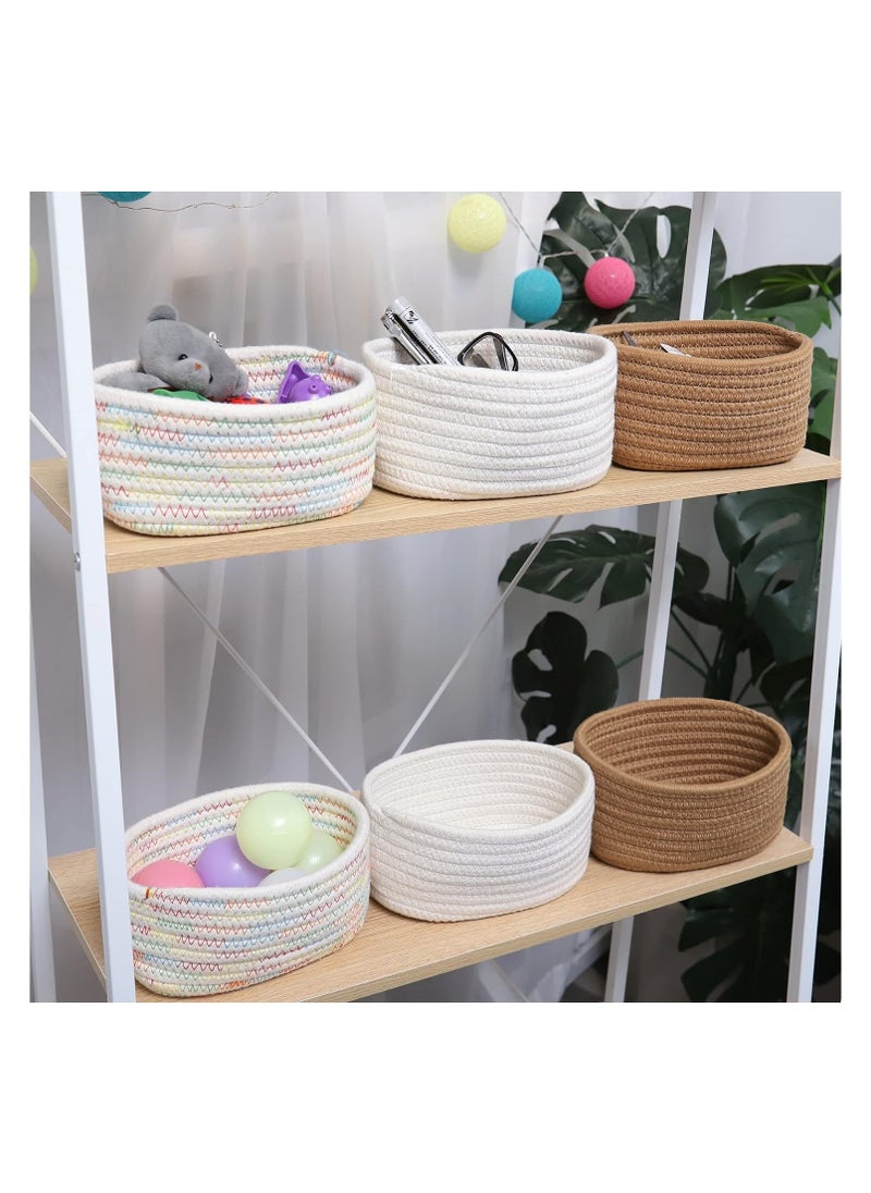 Bukela - Small Storage Basket Set of 2, Natural Cotton Rope Woven Baskets for Organizing, Tiny Oval Storage Baskets, Small Basket for Montessori, Baby Nursery Dog Toy Baskets, Bathroom Organization Bin - Image 1