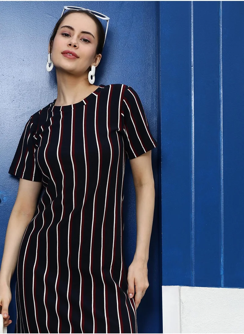 PINACOLADA Women's Navy Blue Halo Striped Mini Dress