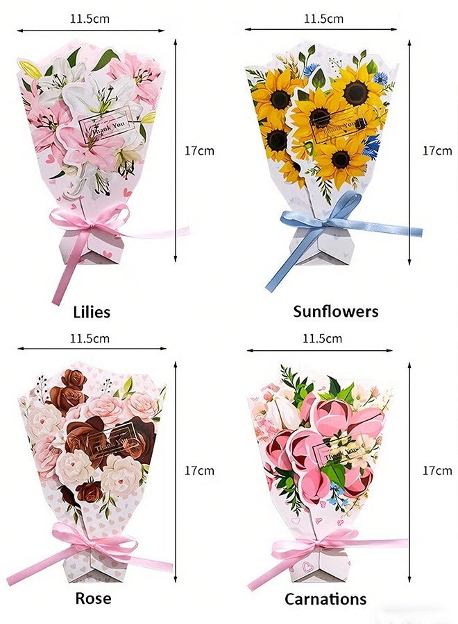 Happy D 4pcs Greeting Card 3D Bouquet Bow Greeting Card for Back Gift, Birthday, Mother's Day Gift, Wedding, Eid, Sturdy and Solid Cardstock Gift Card - Image 4