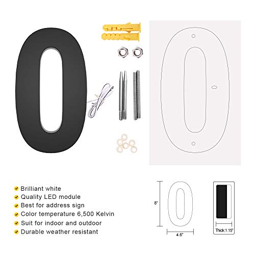 LUXYARD Backlit LED House Numbers 8", Stainless Steel Hand-Polished for House Address Signs, Modern House Numbers 8 Inch, Low-Voltage, Waterproof Corrosion Resistant (8 Inch Black 0) - Image 2