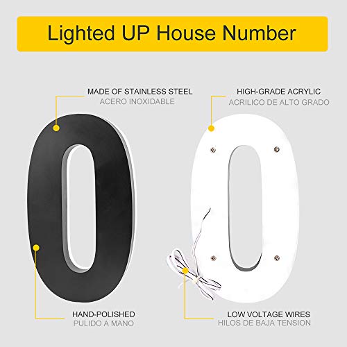 LUXYARD Backlit LED House Numbers 8", Stainless Steel Hand-Polished for House Address Signs, Modern House Numbers 8 Inch, Low-Voltage, Waterproof Corrosion Resistant (8 Inch Black 0) - Image 3