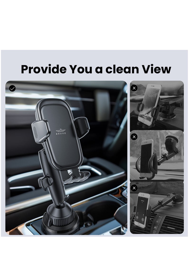 Brave Upgraded Phone Mount for Car Cupholder, Multi-Pivots Transmission Shaft Long Neck Solid Cup Holder Phone Mount for Car Truck Golf Cart Compatible with All Phones iPhone Thick Case Friendly - Image 2