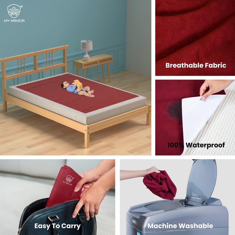 MY ARMOR Waterproof Mattress Protector Sheet for Kids and Adults, Rapid Dry Cotton Bed Protector- X-Large Size 140x200 cm, Pack of 1, Maroon - Image 3