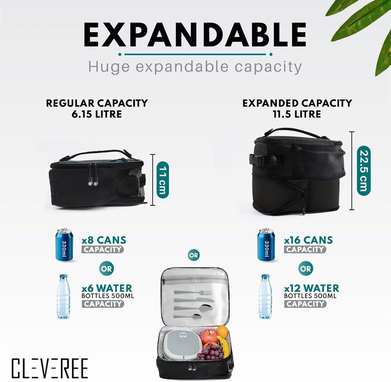 CLEVEREE Insulated Lunch Bag -Cooler Bag - Expandable Lunch Bag suitable for Work Office Travel -Lunch Bag for Men and Women-Lunch Box Leak proof with Adjustable Shoulder Strap (Black) - Image 4