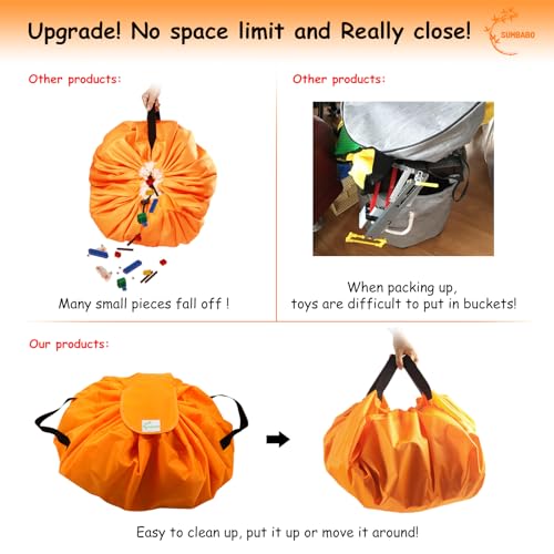 SUMBABO Toy Storage for Lego Play Mat Bag - Duplo Toy Organizer Storage Bag by Drawstring for Kids Tidy Toy with Lips can as Gift (Orange 47 inch) - Image 3