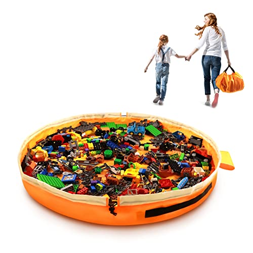 SUMBABO Toy Storage for Lego Play Mat Bag - Duplo Toy Organizer Storage Bag by Drawstring for Kids Tidy Toy with Lips can as Gift (Orange 47 inch) - Image 1