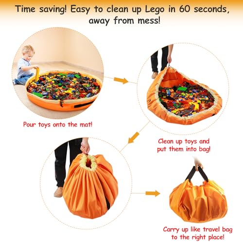 SUMBABO Toy Storage for Lego Play Mat Bag - Duplo Toy Organizer Storage Bag by Drawstring for Kids Tidy Toy with Lips can as Gift (Orange 47 inch) - Image 4