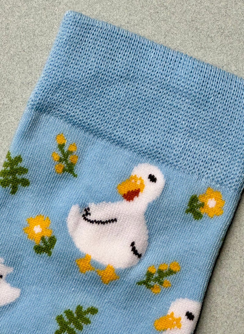 The Socks Hype 3 Pairs Duck Pattern Cotton Blend Crew Socks | Fun White Duck Design | Comfortable Casual Socks for Men & Women | Suitable for 35-42 Sizes | Cute Novelty Socks - Image 2