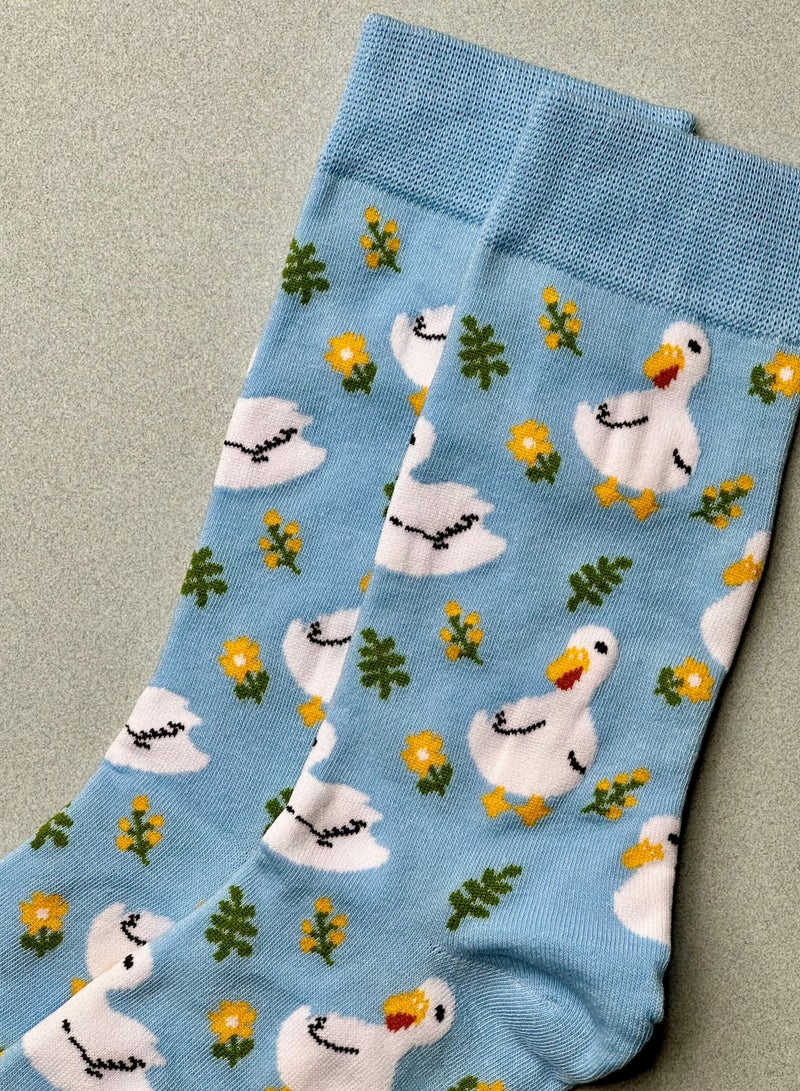 The Socks Hype 3 Pairs Duck Pattern Cotton Blend Crew Socks | Fun White Duck Design | Comfortable Casual Socks for Men & Women | Suitable for 35-42 Sizes | Cute Novelty Socks - Image 4
