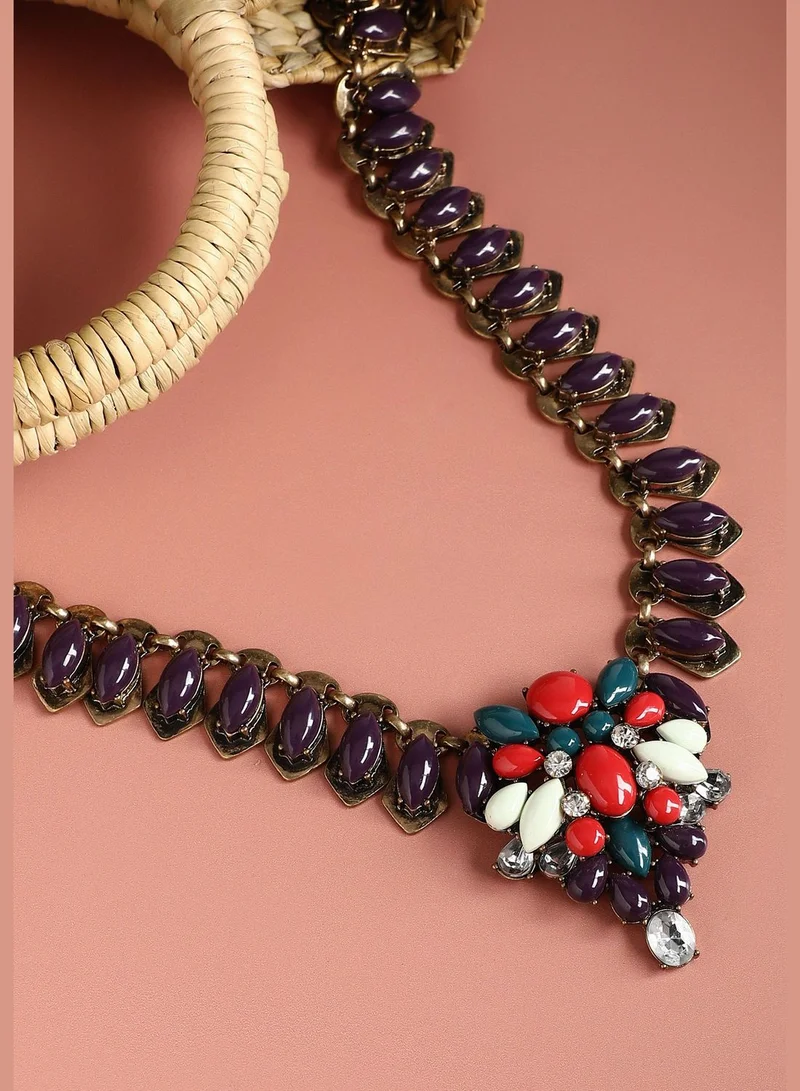 SOHI Gold Plated Designer Stone Party Necklace For Women