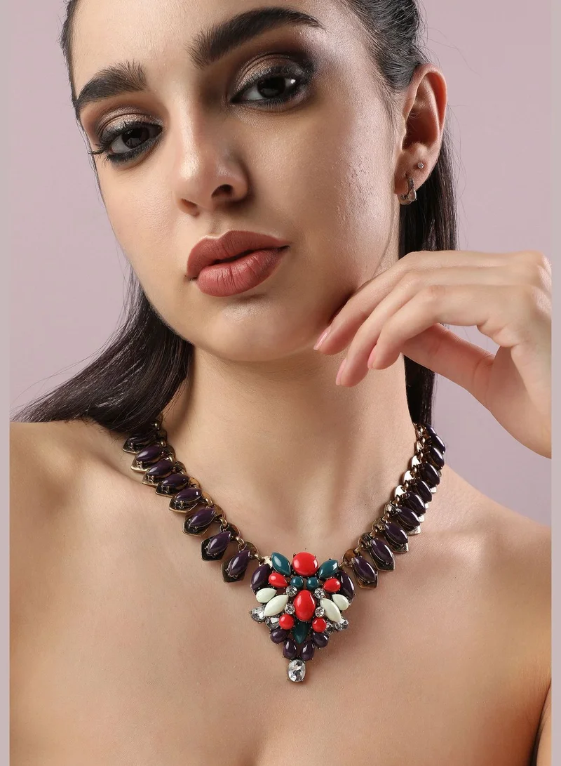 SOHI Gold Plated Designer Stone Party Necklace For Women